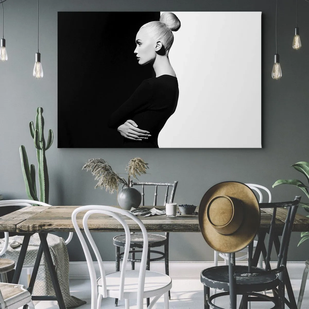 Canvas picture - Stylish portrait of a woman against a black and white background - 70x50cm - Simply a Woman - Modern wall decoration for the living room and bedroom ARTTOR