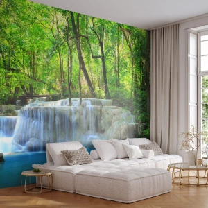 Photo Wallpaper Premium Sand - Drowning in Turquoise and Green - Landscape, Waterfall, Cascade - 400x280 cm