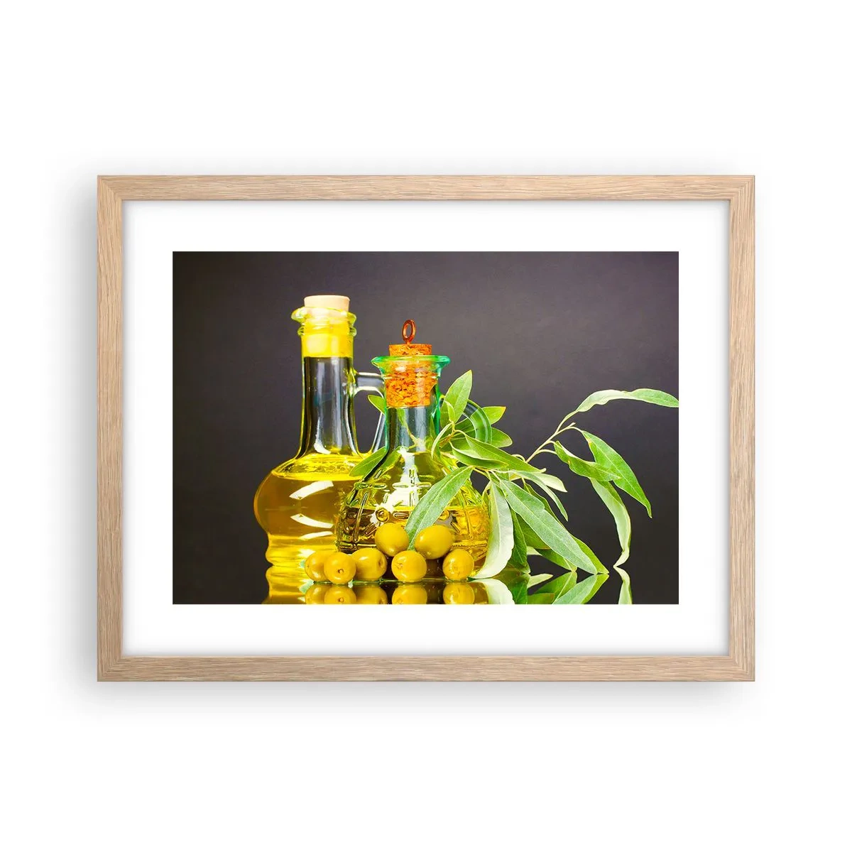 Poster in light oak frame - Still Life with Olives and Olive Oil - 40x30 cm