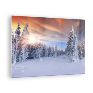 Glass picture - Winter landscape with snow-covered trees at sunset - 70x50cm - Snowy Spectacle of Nature - Modern wall decoration for the living room and bedroom ARTTOR