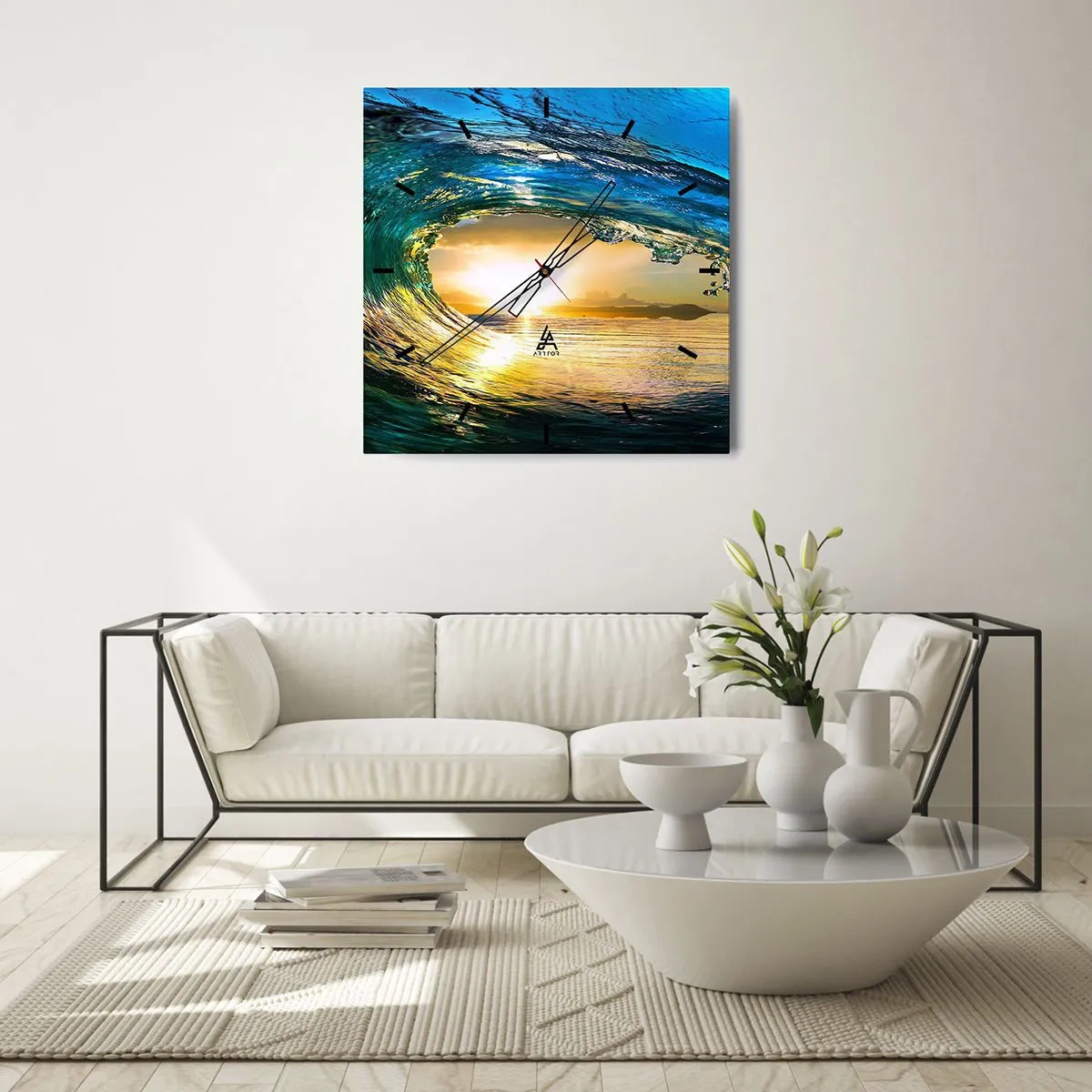 Wall clock - Clock on glass - In an Emerald and Gold Crystal - 40x40 cm