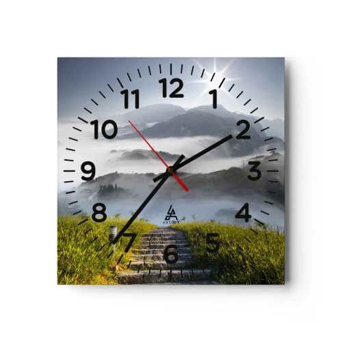Wall clock - Clock on glass - Upwards towards the Clouds - 30x30 cm