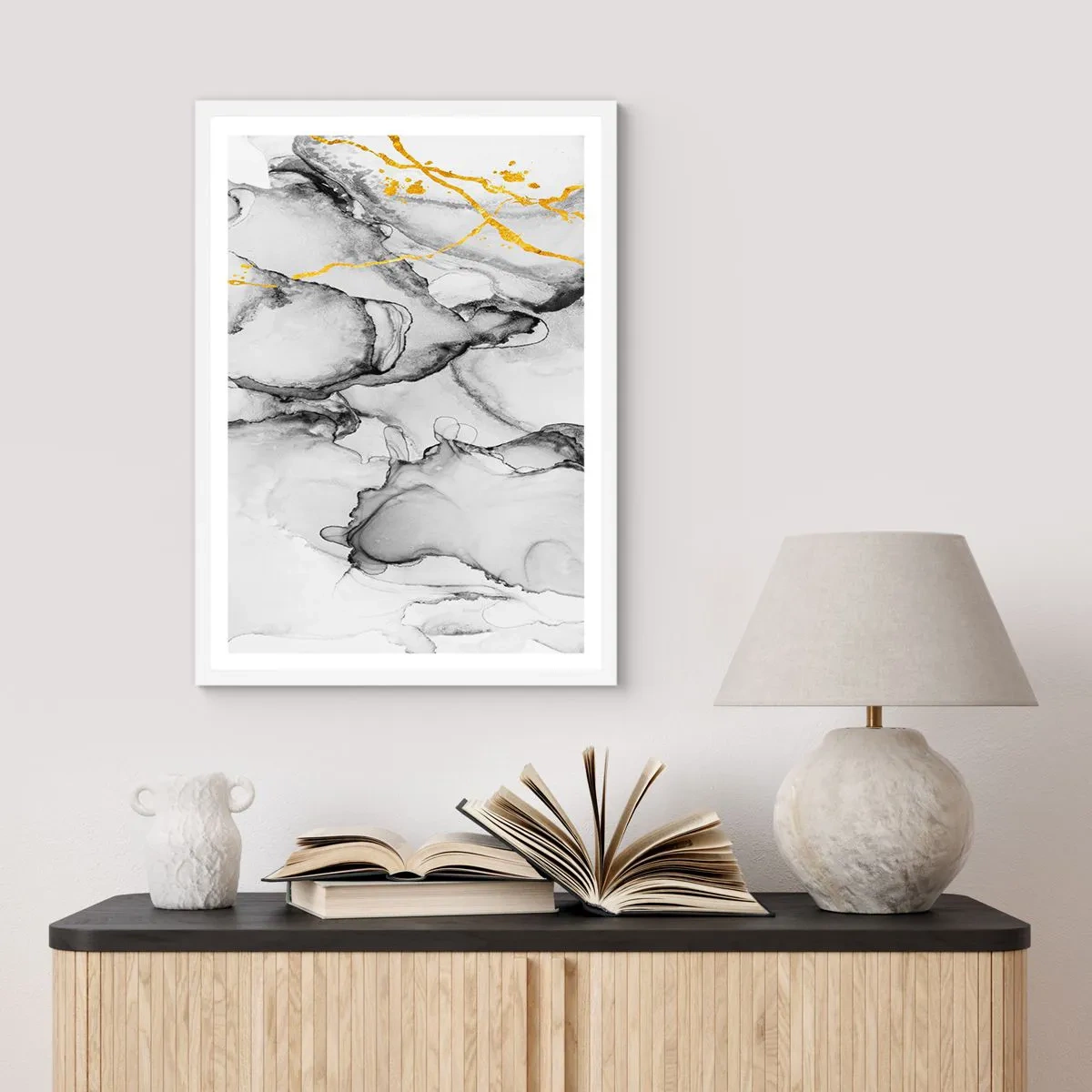 Poster in white frmae - Composition with a Golden Motif - 70x100 cm