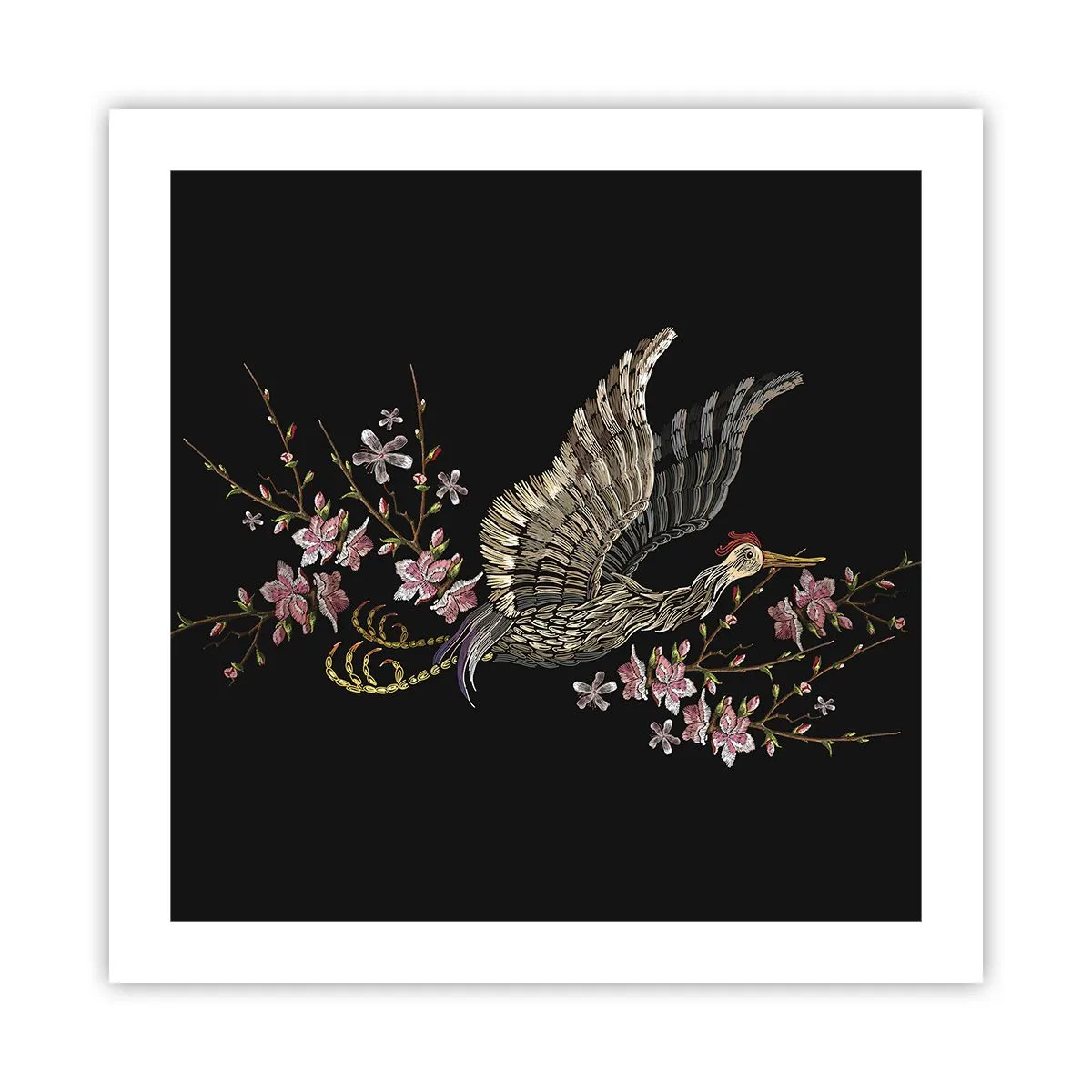 Poster - Exotic, Embroidered Bird - 50x50 cm