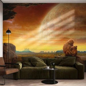Photo Wallpaper Premium Sand - Love Is the Same Everywhere - Landscape, Monkey, Abstraction - 350x256 cm