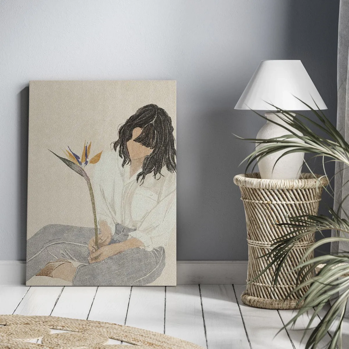 Canvas picture - Portrait with an Exotic Flower - 80x120 cm