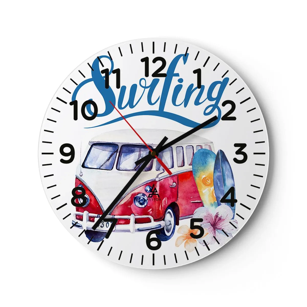 Wall clock - Clock on glass - Surfer's Van - 30x30 cm