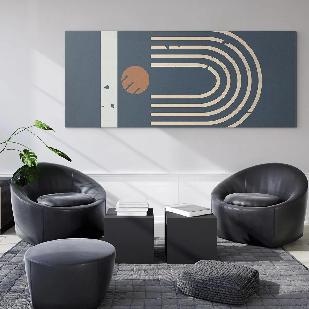 Glass picture - Geometry on Navy Blue - 100x40 cm