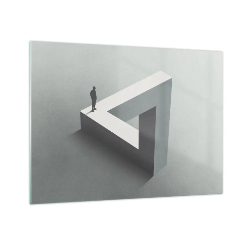 Glass picture - A figure on a geometric structure in the style of an optical illusion - 70x50cm - And Yet It Is Possible - Modern wall decoration for the living room and bedroom ARTTOR