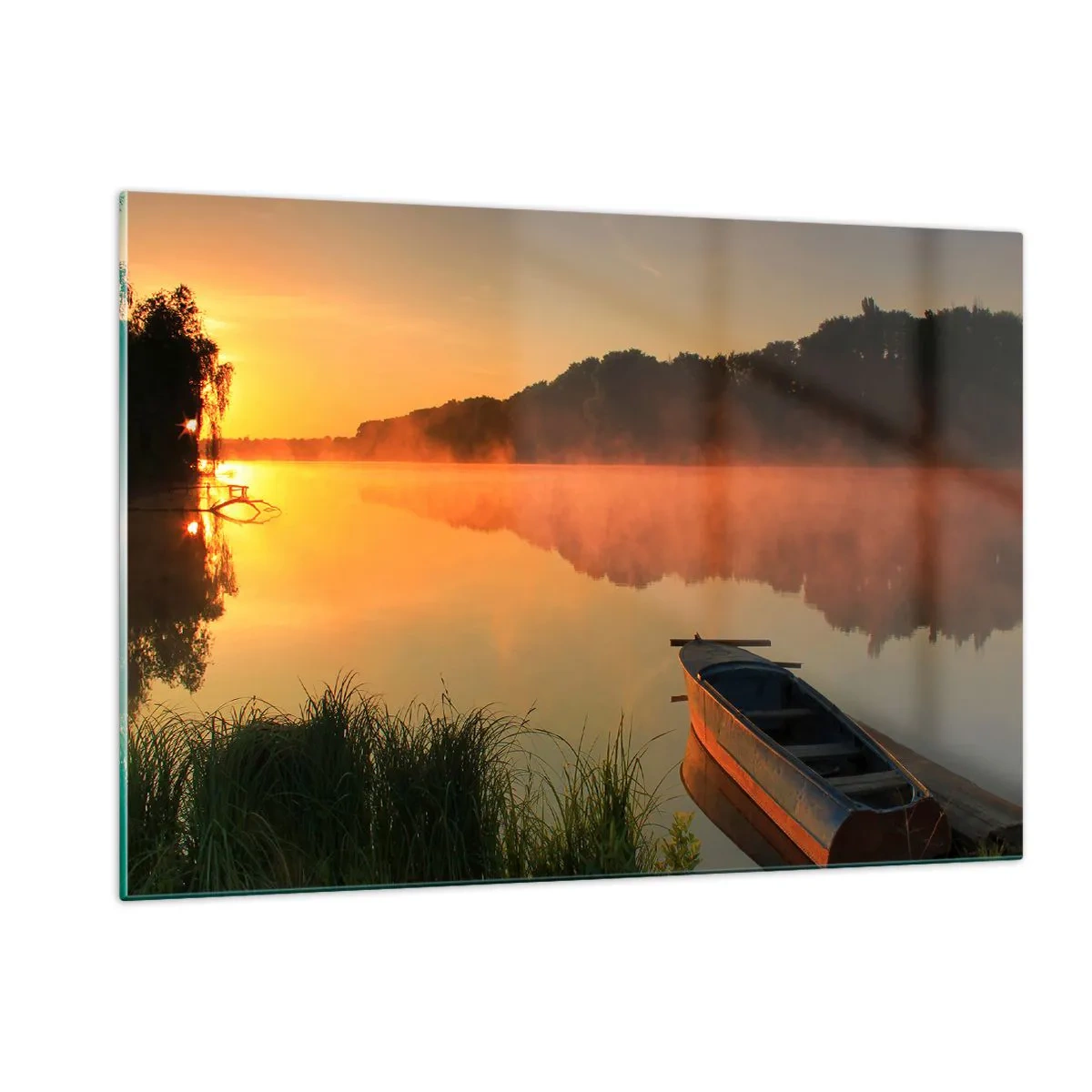 Glass picture - Sunrise by a Mirror-like Water - 120x80 cm
