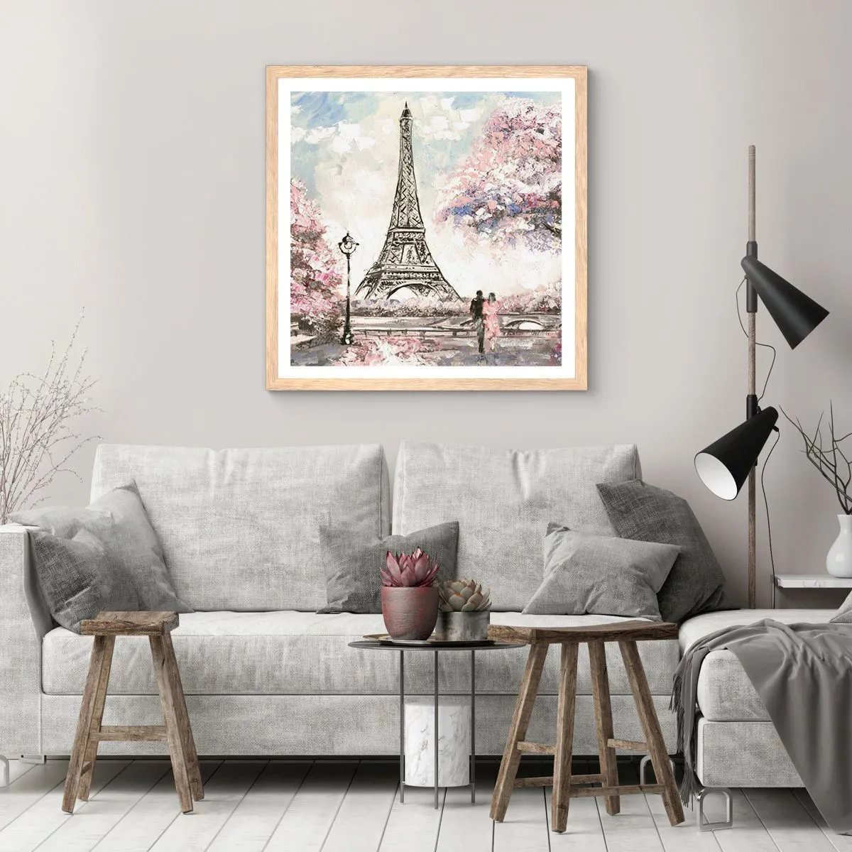 Poster in light oak frame - April Walk in Paris - 50x50 cm