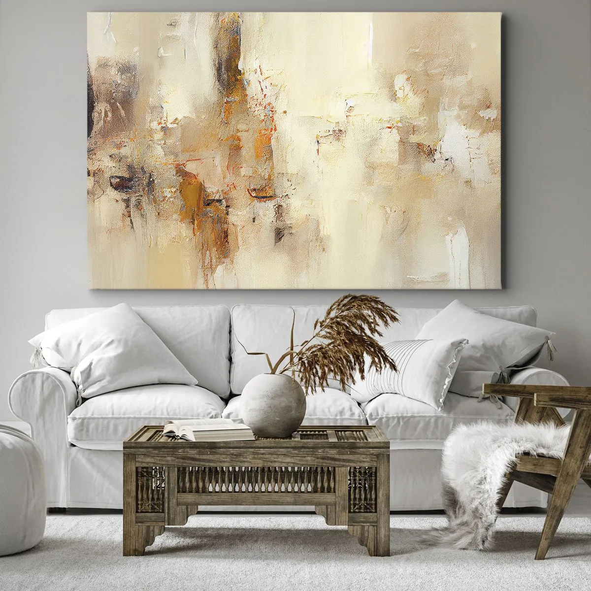 Canvas picture - An abstract composition in warm shades of yellow and brown. - 70x50cm - Soul of Amber - Modern wall decoration for the living room and bedroom ARTTOR