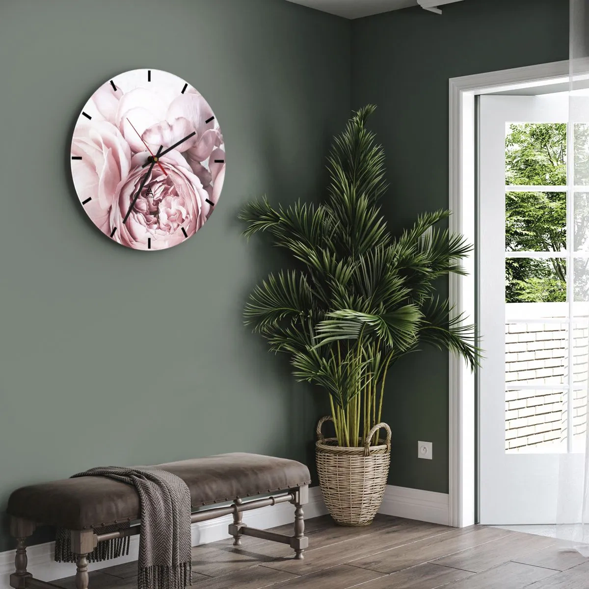 Wall clock - Clock on glass - Delicate pink peonies in close-up - 30x30cm - for the Romantics - Modern wall decoration for the living room, kitchen, and bedroom ARTTOR