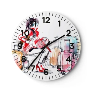 Wall clock - Clock on glass - Let's Sit down before Travel - 30x30 cm