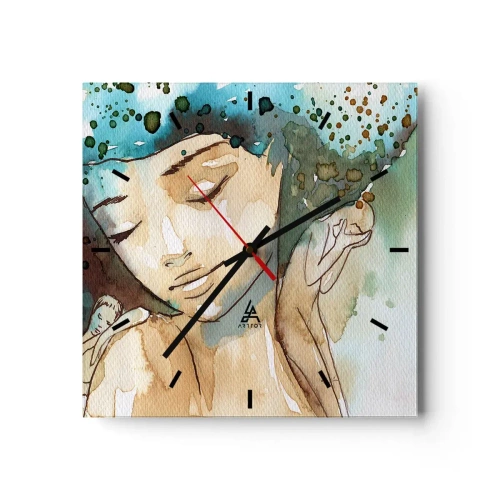 Wall clock - Clock on glass - Lady in Blue - 30x30 cm