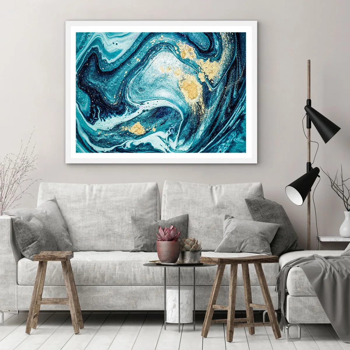 Poster in white frmae - Blue Whirl - 50x40 cm