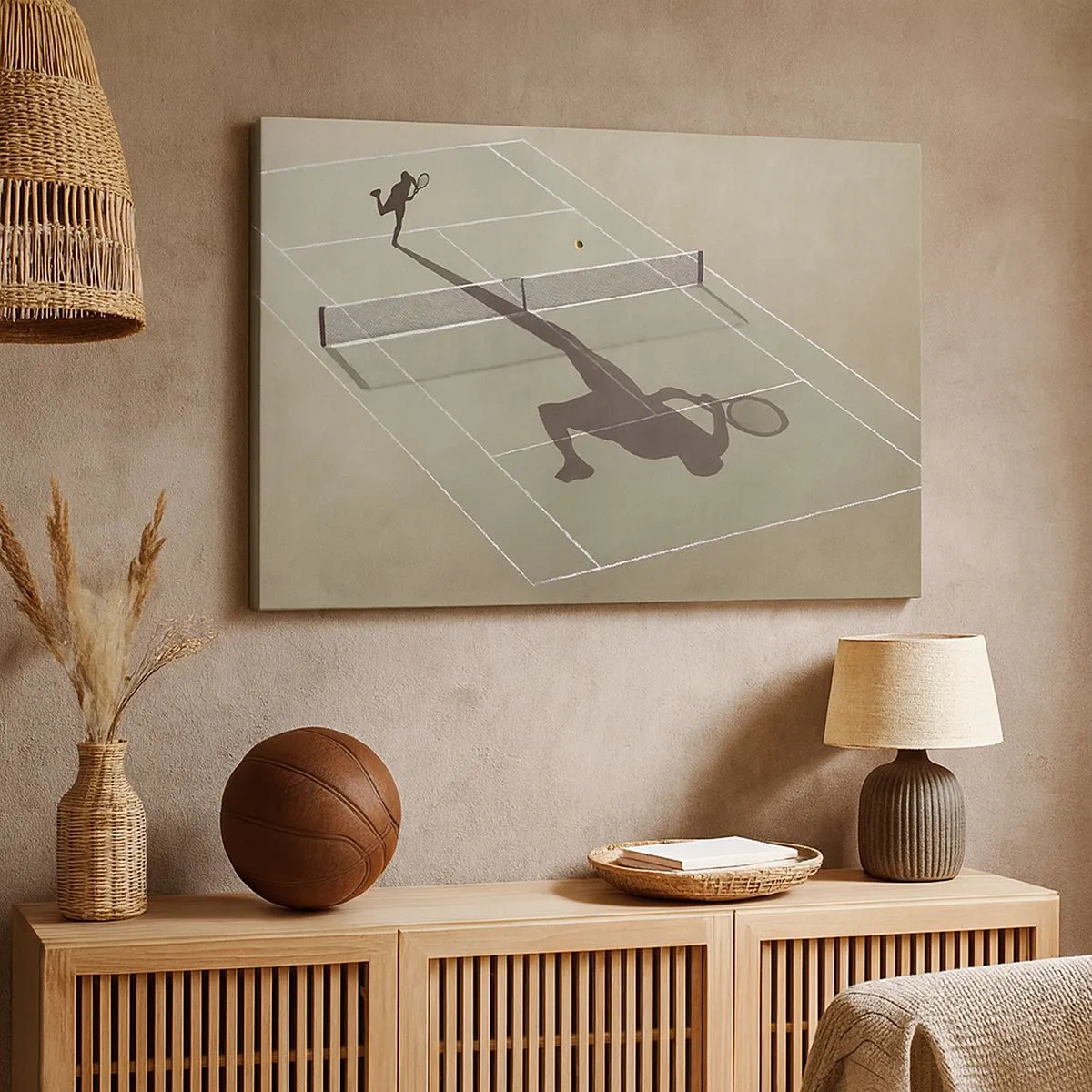 Canvas picture - The shadow of a tennis player on the court during a tennis game - 70x50cm - Overcoming Yourself - Modern wall decoration for the living room and bedroom ARTTOR
