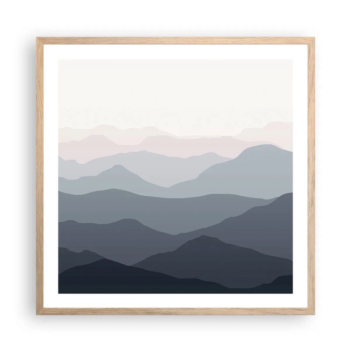 Poster in light oak frame - Mountain Waves - 60x60 cm