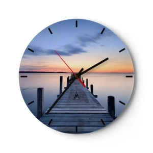 Wall clock - Clock on glass - A wooden jetty at sunset over a calm lake - 30x30cm - Calm of a Quiet Dusk - Modern wall decoration for the living room, kitchen, and bedroom ARTTOR
