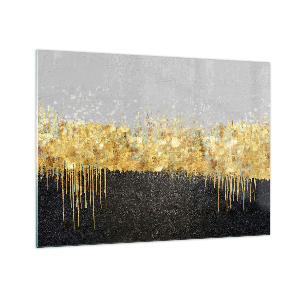 Glass picture - Golden abstraction with black and gray contrast - 70x50cm - In and Up - Modern wall decoration for the living room and bedroom ARTTOR
