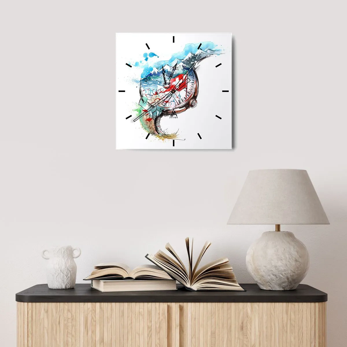 Wall clock - Clock on glass - Spirit of Switzerland - 30x30 cm