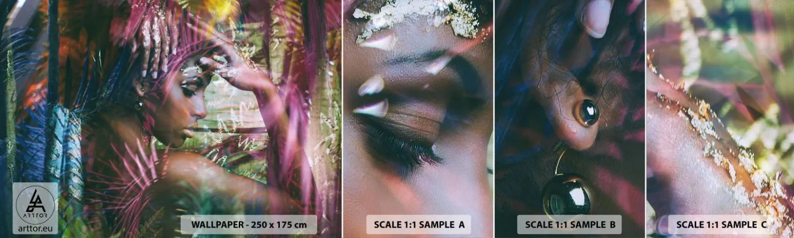 Photo Wallpaper Sample Self-Adhesive Deluxe Sticker - Mother Nature in the Jungle - Woman, Africa, Africa - 100x30 cm