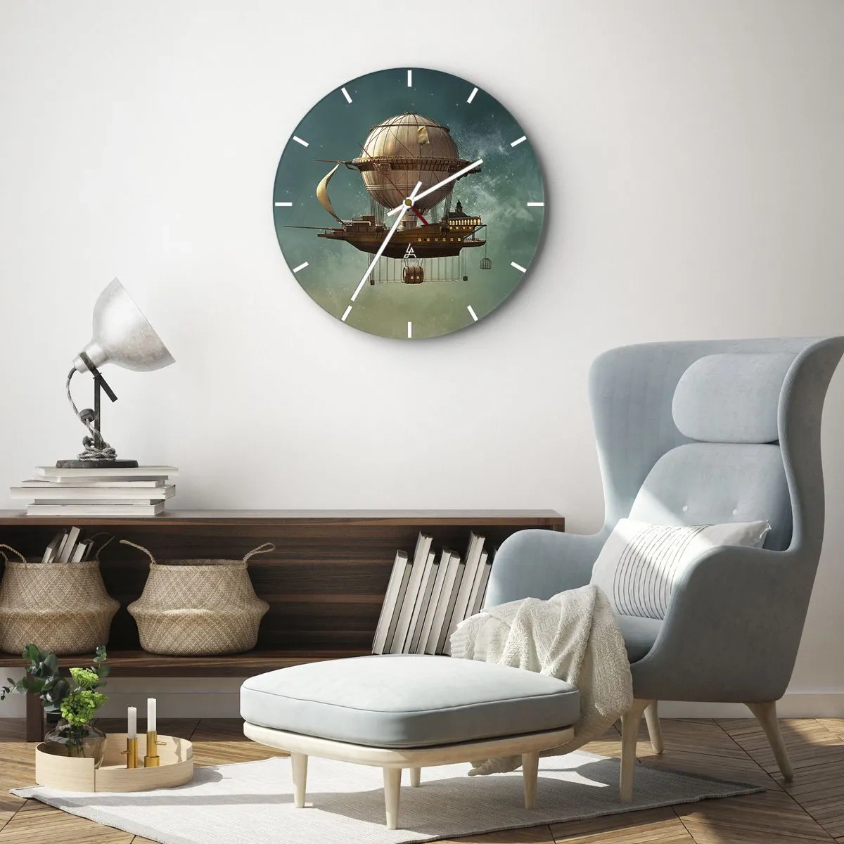 Wall clock - Clock on glass - Greetings from Jules Verne - 30x30 cm