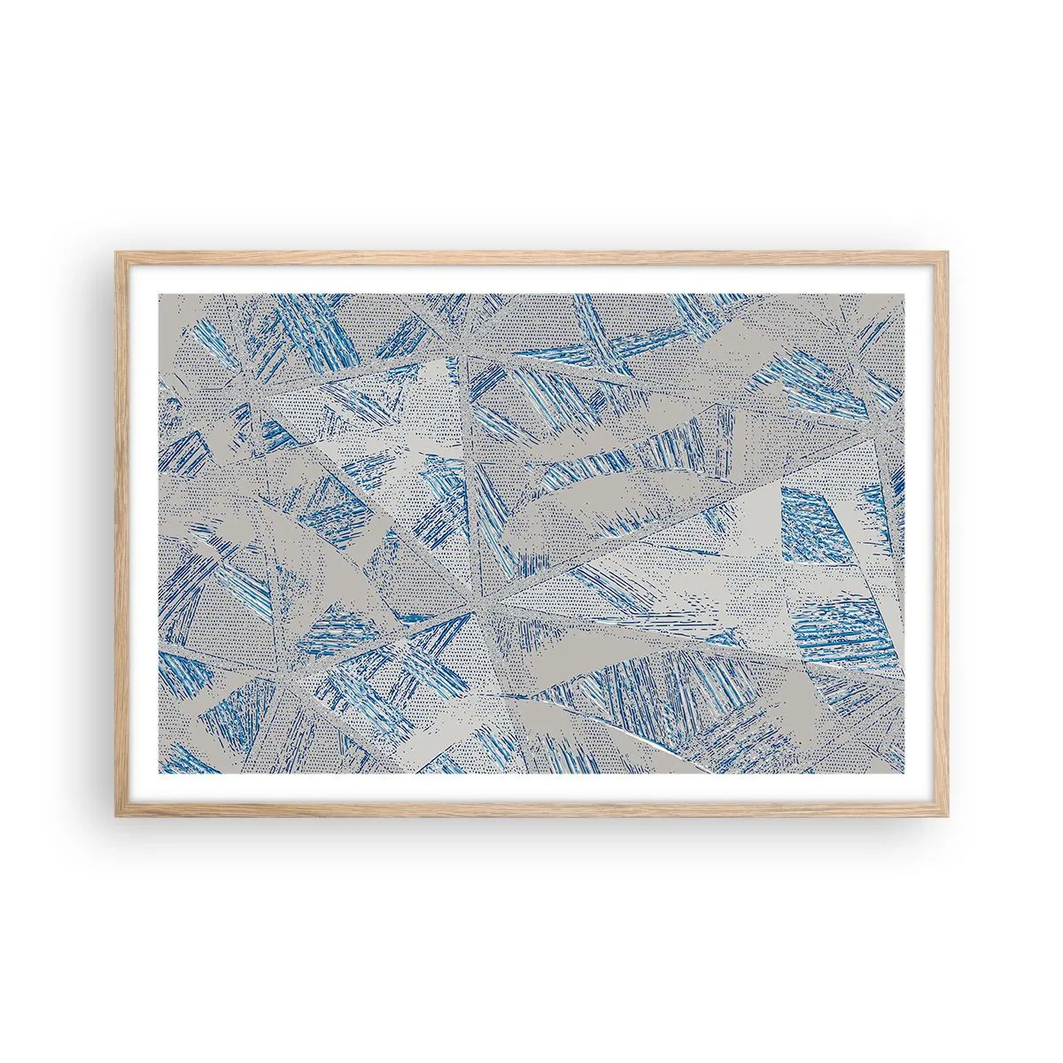 Poster in light oak frame - In Blue and Grey Maze - 91x61 cm