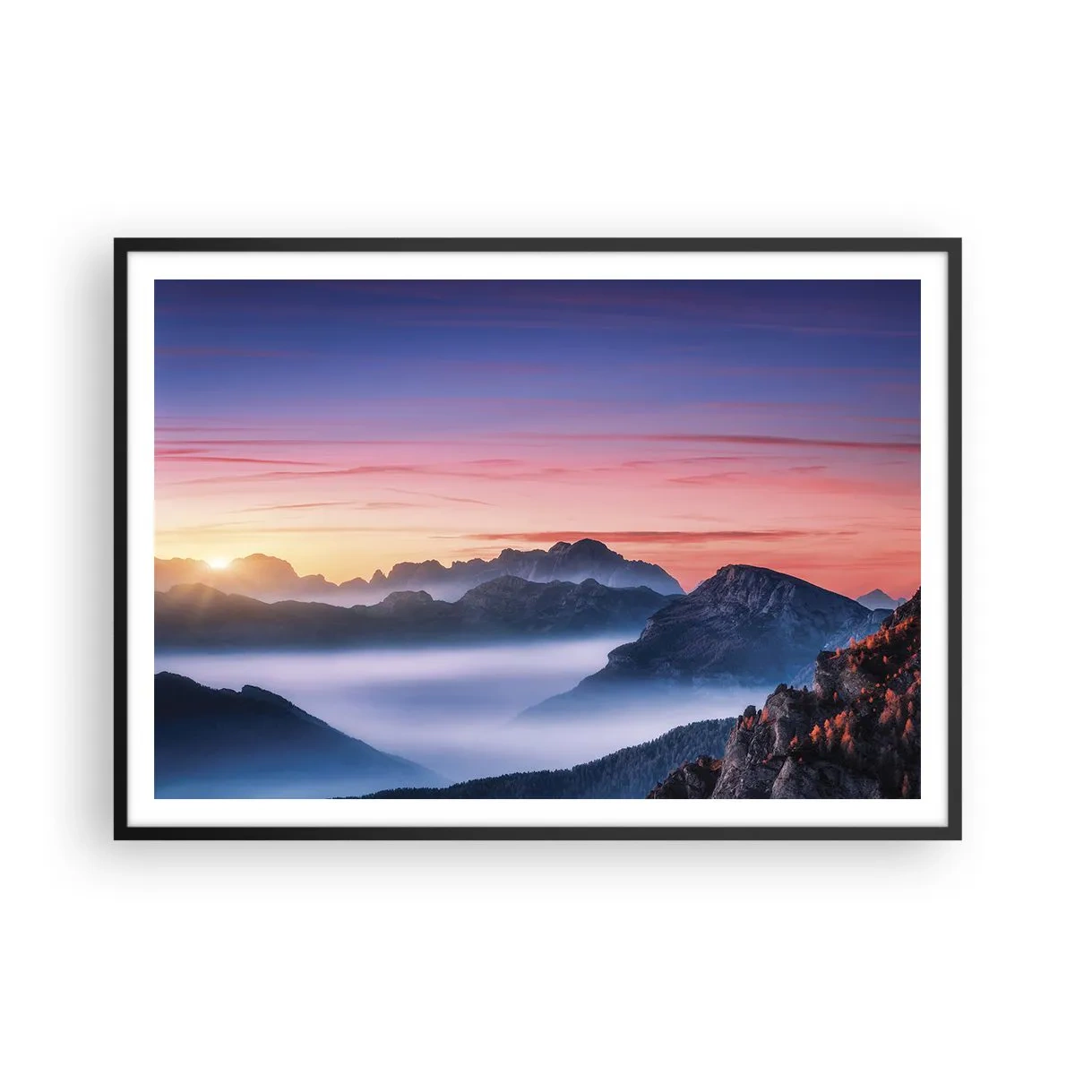 Poster in black frame - Over the Valleys - 100x70 cm