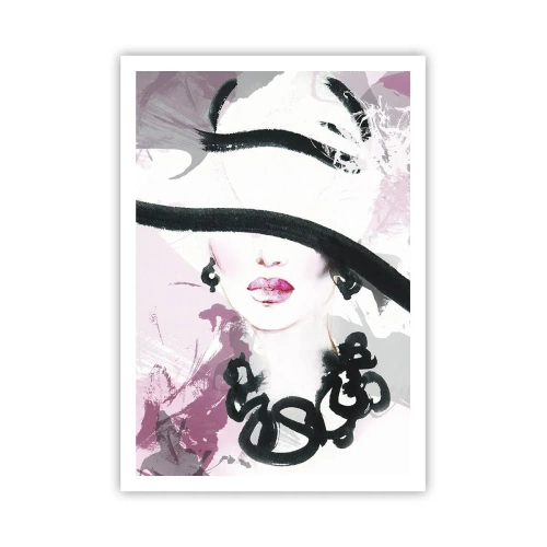 Poster - Portrait of a Lady in Black and Pink - 70x100 cm