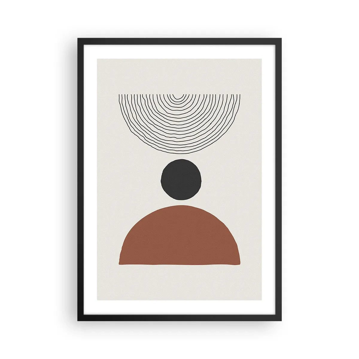Poster in black frame - Geometric motif with a semicircle and lines on a light background - 50x70cm - In the Centre of Attention - Modern wall decoration for the living room and bedroom ARTTOR
