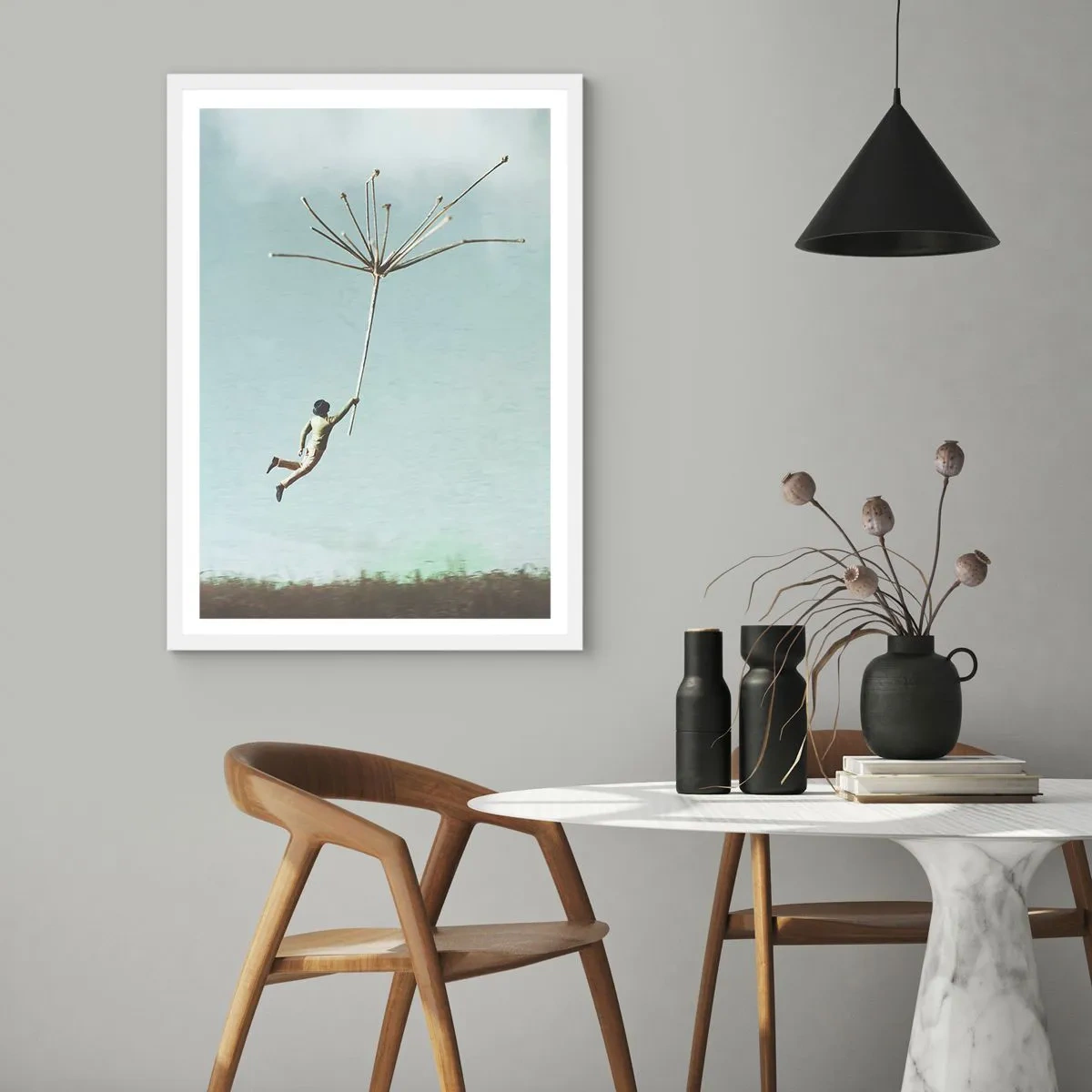 Poster in white frmae - Kites, Dandelions, Wind - 50x70 cm