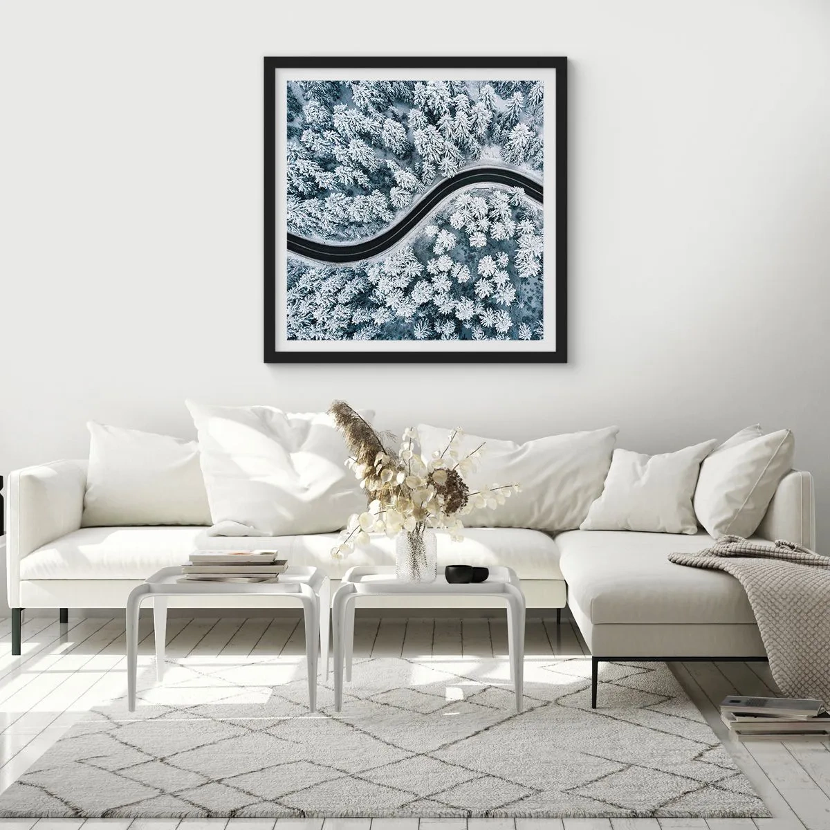 Poster in black frame - Through Wintery Forest - 60x60 cm