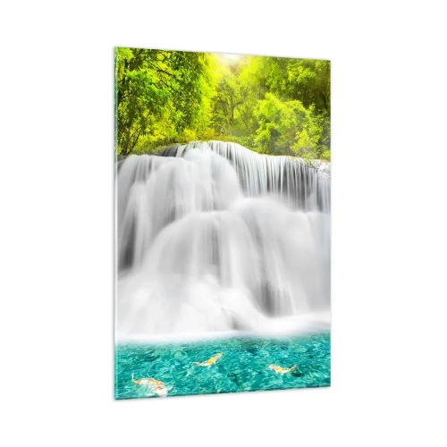 Glass picture - Foamy Cascade from Green to Azure - 80x120 cm