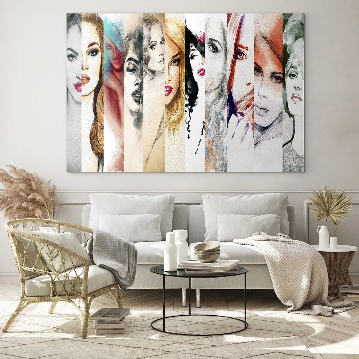 Glass picture - A collage of portraits of women in various artistic styles. - 70x50cm - And It Is Always You - Modern wall decoration for the living room and bedroom ARTTOR