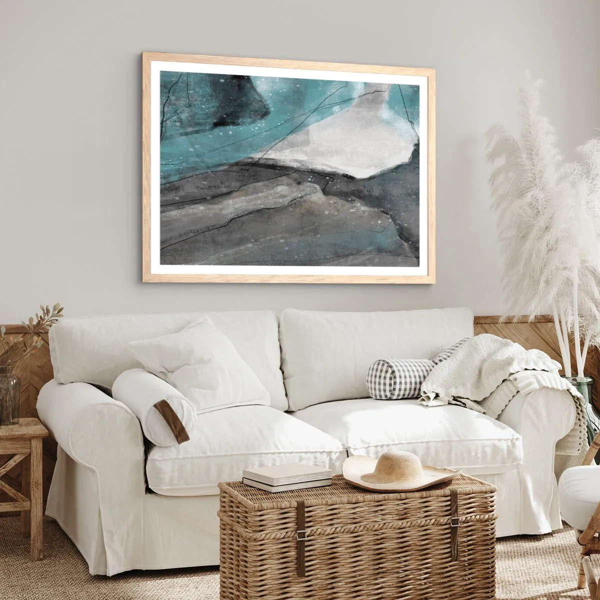 Poster in light oak frame - Abstract: Rocks and Ice - 100x70 cm