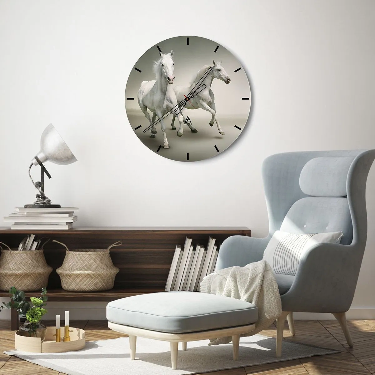 Wall clock - Clock on glass - White Power! - 30x30 cm