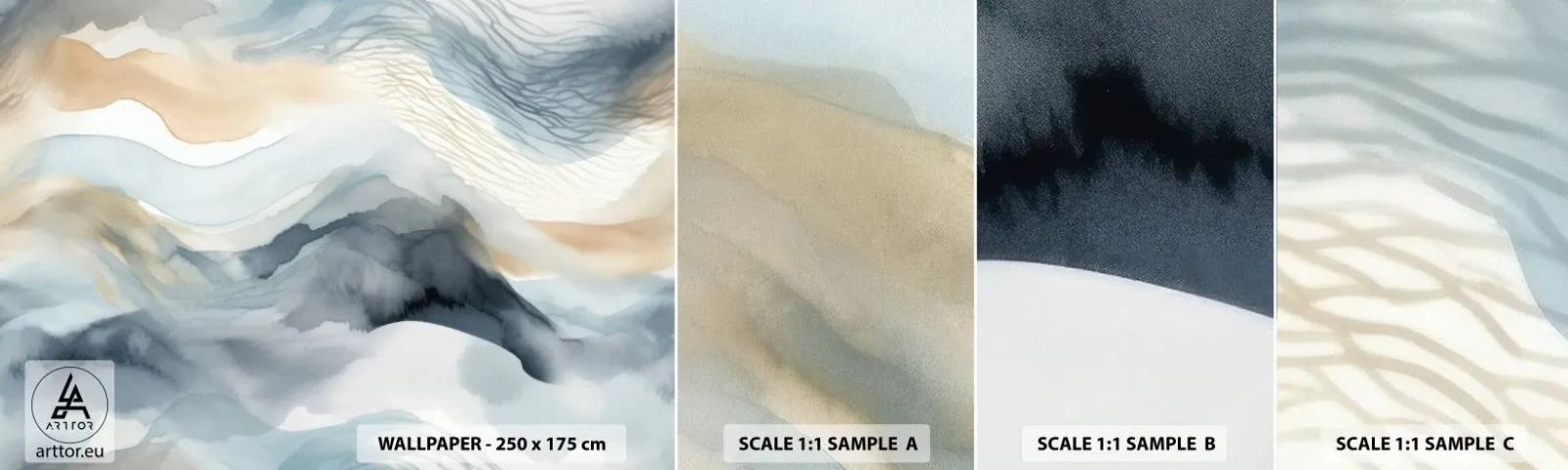 Photo Wallpaper Sample Standard Eco - Snowy and Foggy Abstract - Piece, Watercolor, Minimalism - 100x30 cm