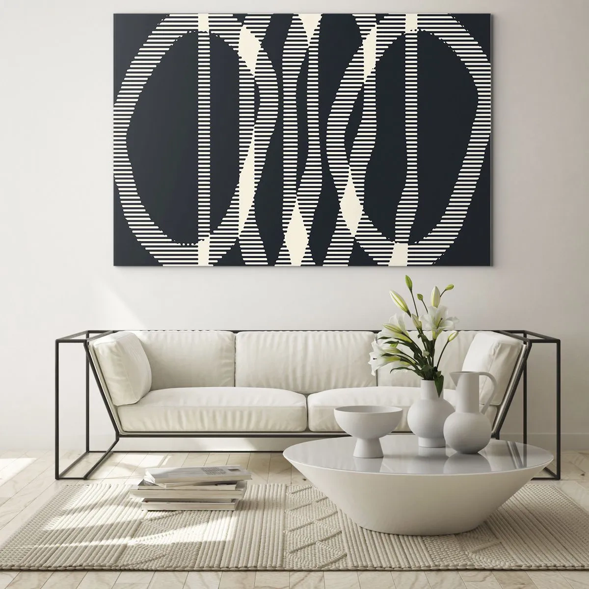 Glass picture - Geometric lines in shades of black and beige - 70x50cm - Attempt at Breaking Darkness - Modern wall decoration for the living room and bedroom ARTTOR