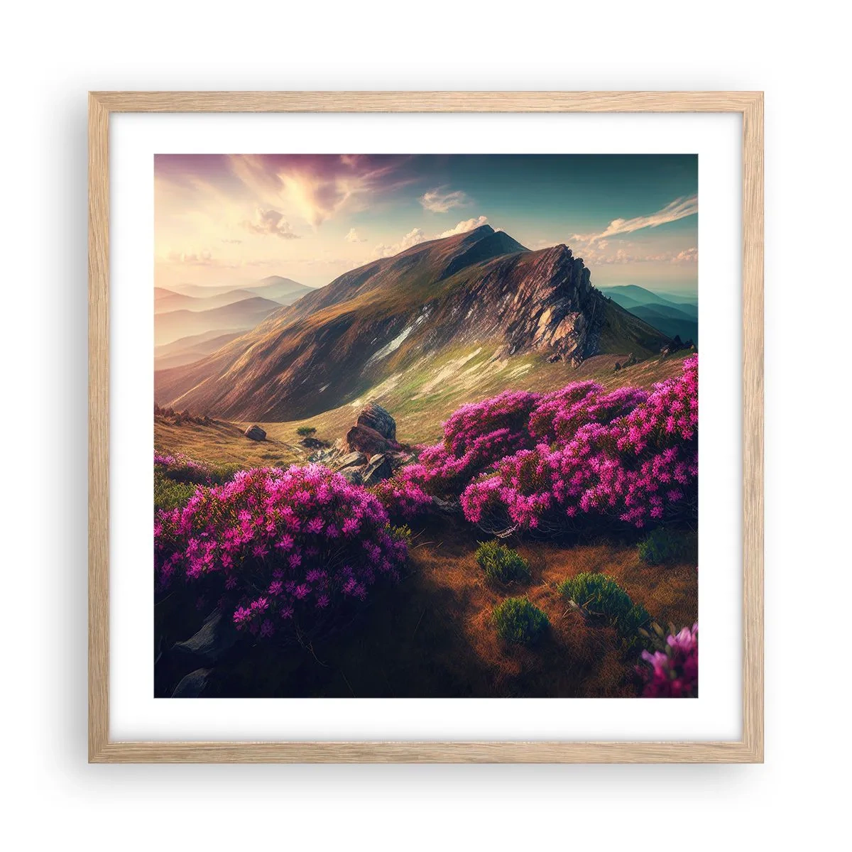 Poster in light oak frame - Summer in the Mountains - 50x50 cm