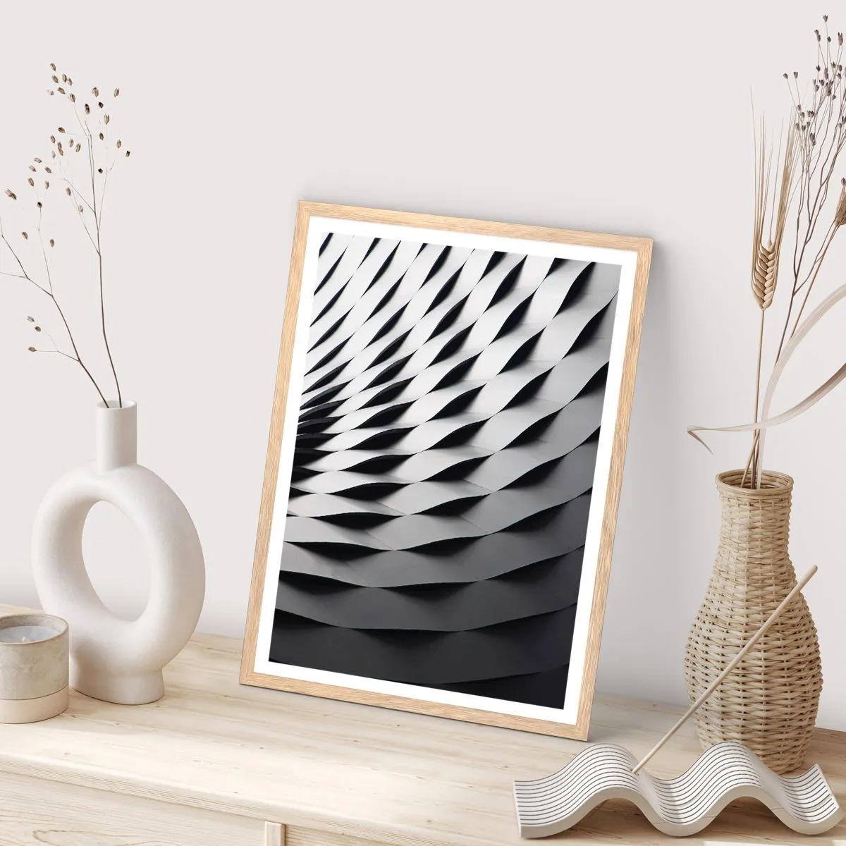Poster in light oak frame - On the Surface of the Wave - 50x70 cm