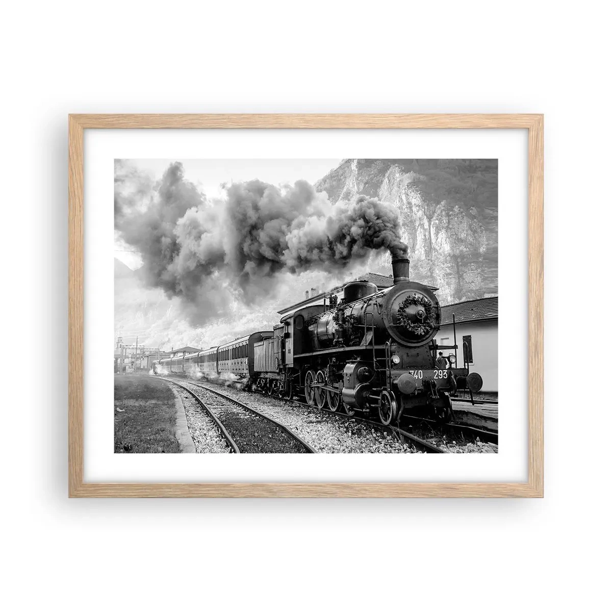 Poster in light oak frame - Standing at the Station... - 50x40 cm