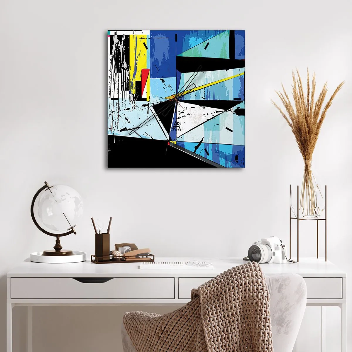 Wall clock - Clock on glass - Looking at the World at an Angle - 30x30 cm