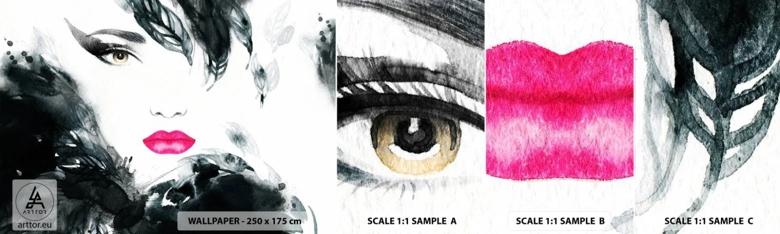 Photo Wallpaper Sample Standard Eco - Watch out for Femme Fatale! - Abstraction, Woman's Face, Portrait of a Woman - 100x30 cm