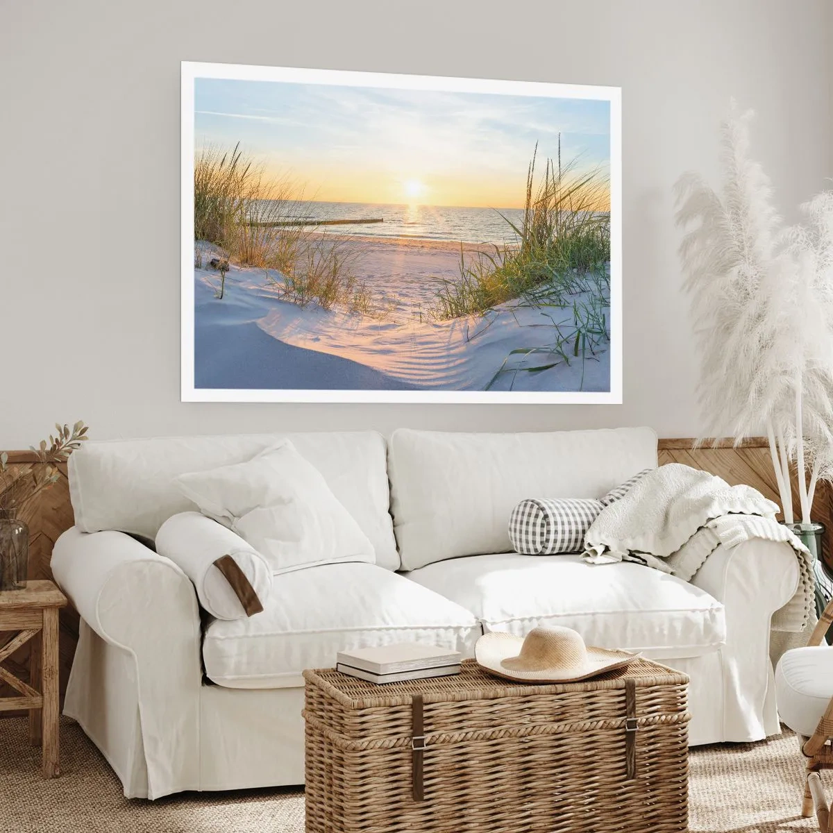 Poster - Sound of the Sea, Singing of the Birds, Wild Beach among Grass - 50x40 cm