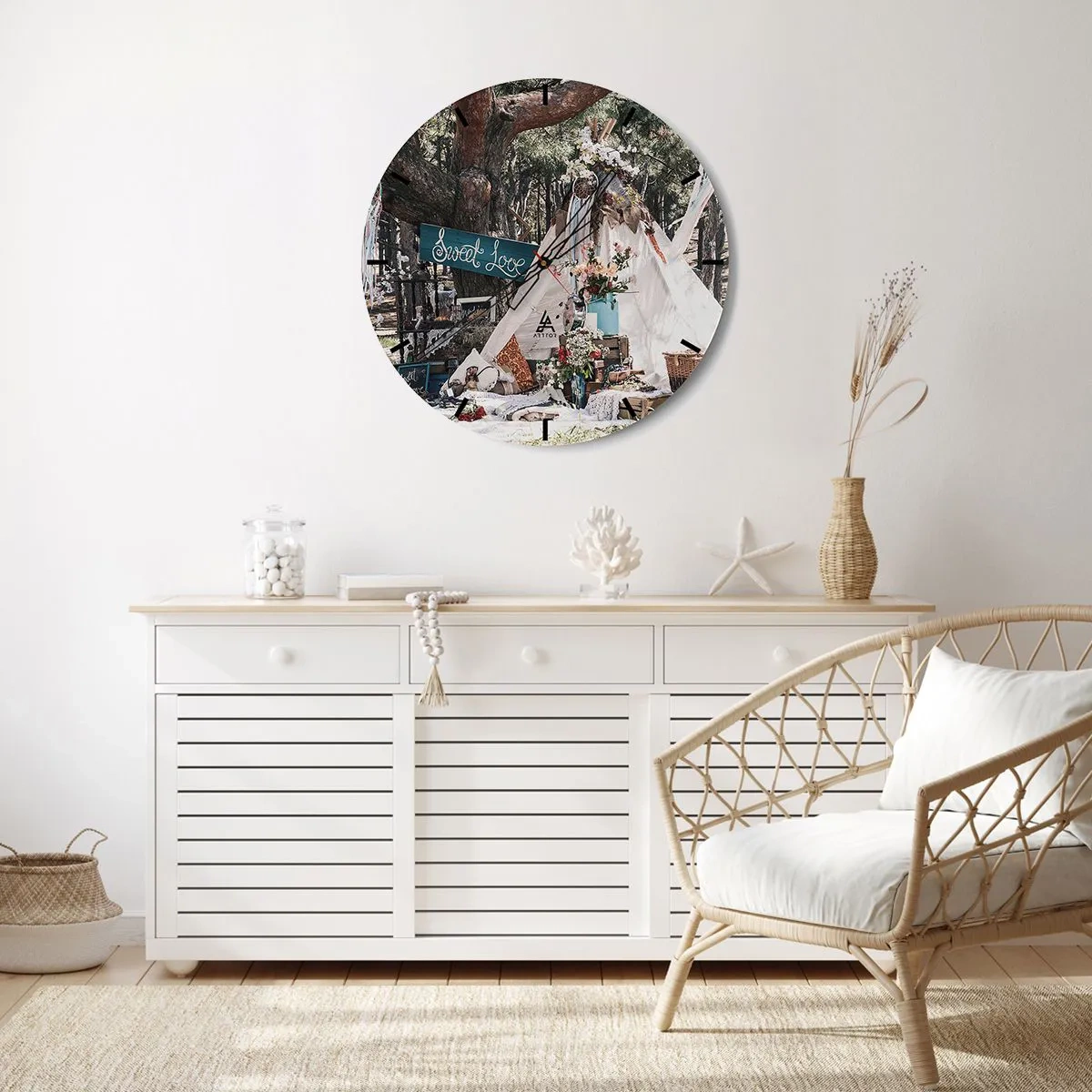 Wall clock - Clock on glass - Make Love… - 30x30 cm