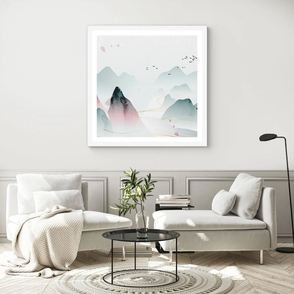 Poster in white frmae - Over the Peaks - 40x40 cm
