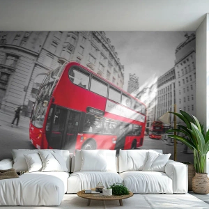 Photo Wallpaper Premium Sand - Traditional London -By Bus - City, London, Red bus - 250x175 cm
