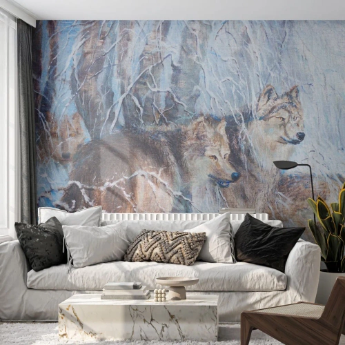 Custom Self-Adhesive Wallpaper Deluxe Sticker - Watch out! It Is Coming - Animals, Wolves, Forest