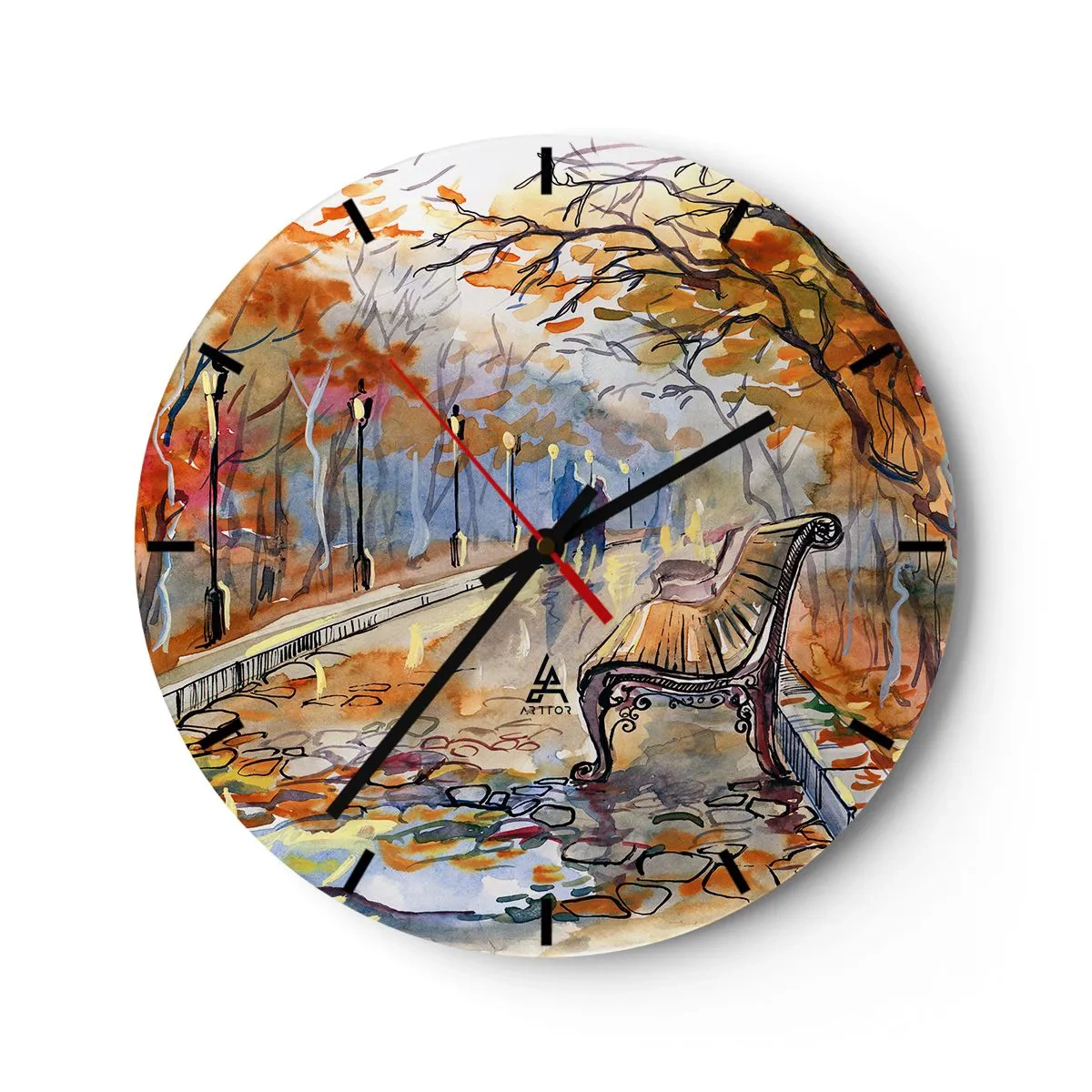 Wall clock - Clock on glass - Walking together into Autumn - 40x40 cm